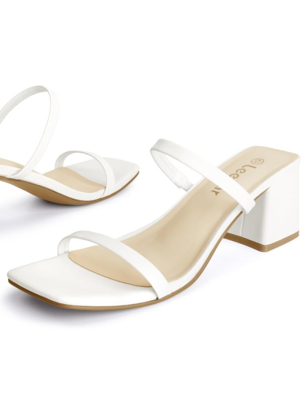 White Square Toe Block Heel Sandals Wedding Shoes Chunky Block Low Heel